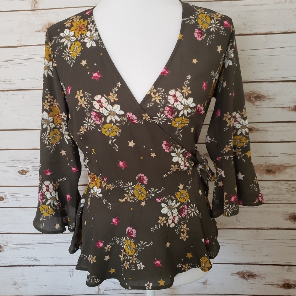 Candie's Floral Wrap Blouse